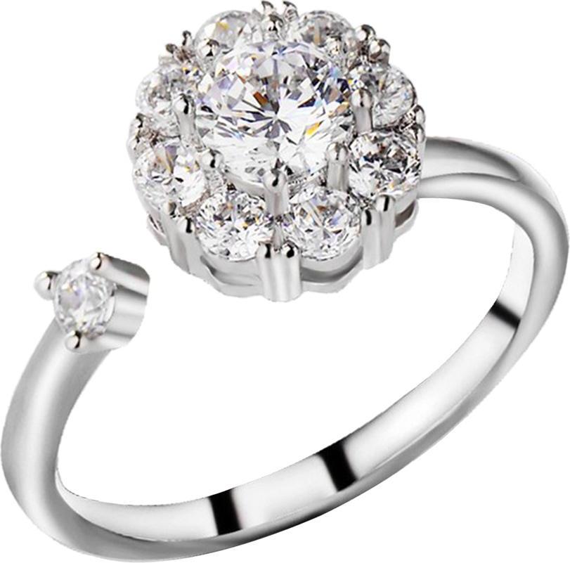 2 Cái Quay Cưới, Đá Cubic Zirconia Vòng Mở Có Thể Điều Chỉnh