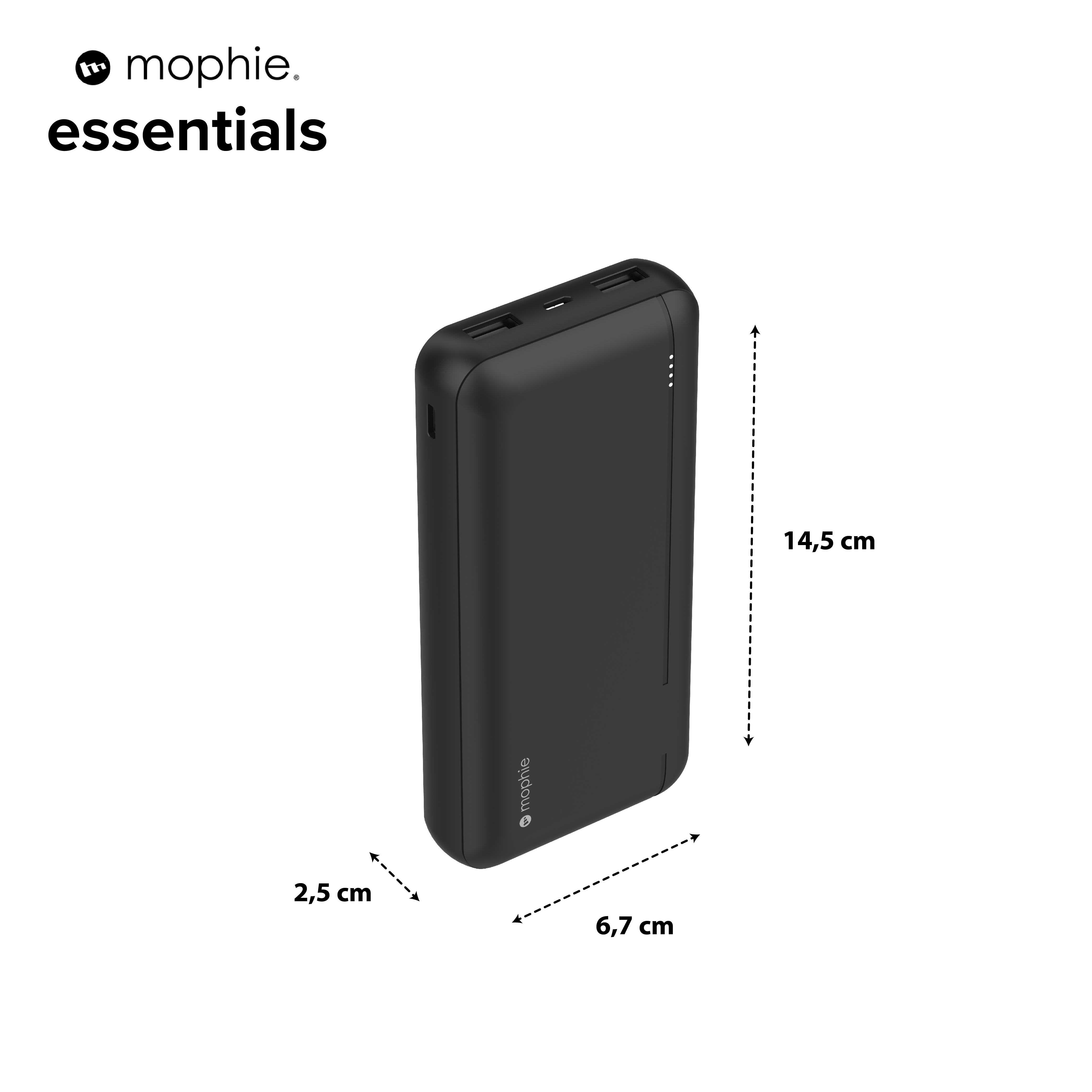 Sạc dự phòng Mophie Essentials 20.000mAh/3.7V PD20W 2 USB-A 1 USB-C, bảo hành 24 tháng 1 đổi 1 - Hàng chính hãng