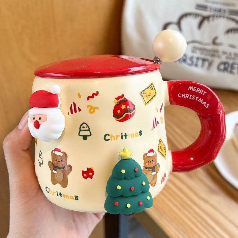 Ly cốc gốm sứ Noel 357ml có gắn tặng kèm charm nam châm xinh xắn