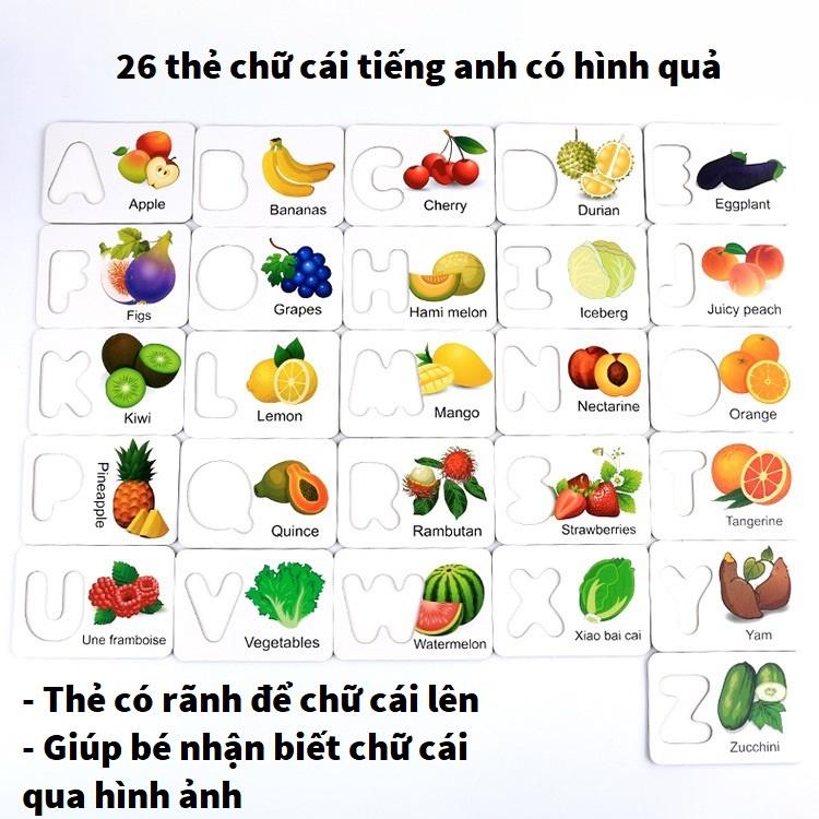 Đồ chơi Bộ thẻ flashcards tiếng anh 26 thẻ + 26 chữ cái KB216007, thẻ flashcard tiếng anh giúp học tiếng anh qua hình ảnh cho bé