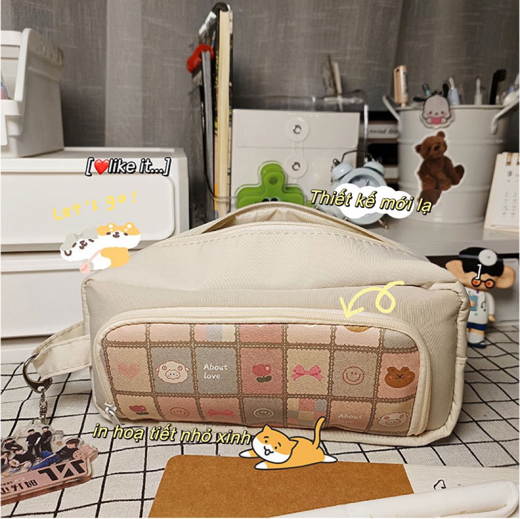 Túi đựng bút viết vải xinh cute nhiều ngăn học sinh nữ đáng yêu, Bóp chứa đồ dùng cỡ to đa năng đi học đi làm giá rẻ