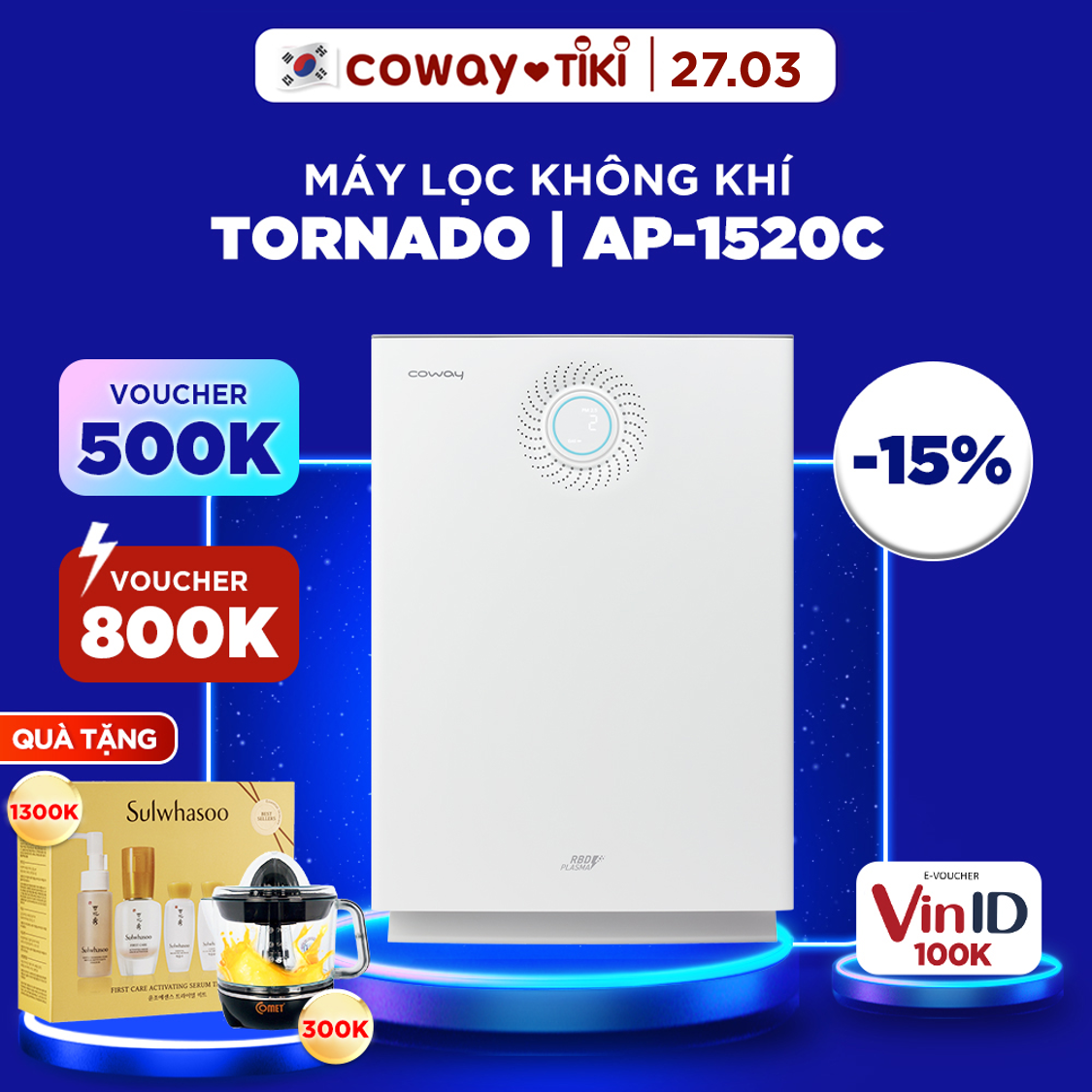 Máy lọc không khí Coway Tornado AP-1520C - Hàng chính hãng