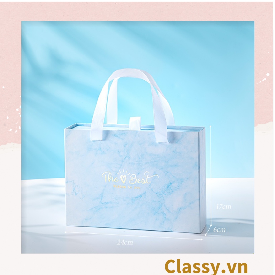 Hộp giấy cứng đựng quà tặng in chữ THE BEST có quai xách, chất liệu cứng cáp 3 kích thước