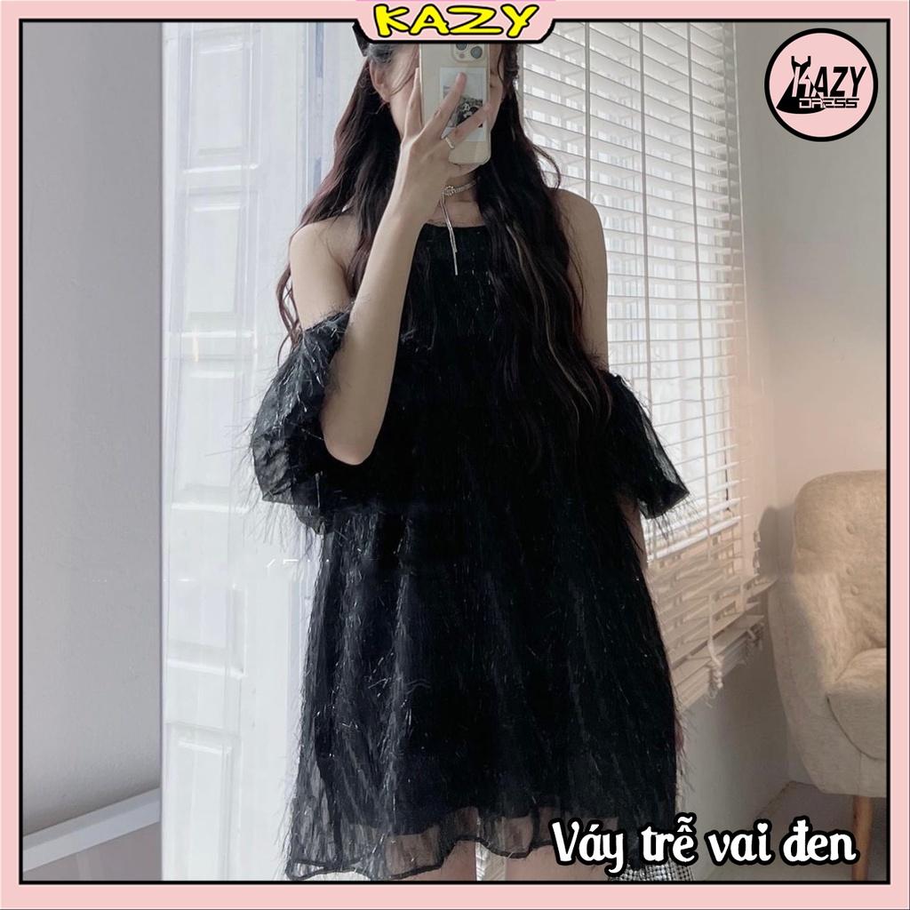 Váy cổ yếm trễ vai tơ lông mềm mịn phong cách tiểu thư KAZY DRESS V047