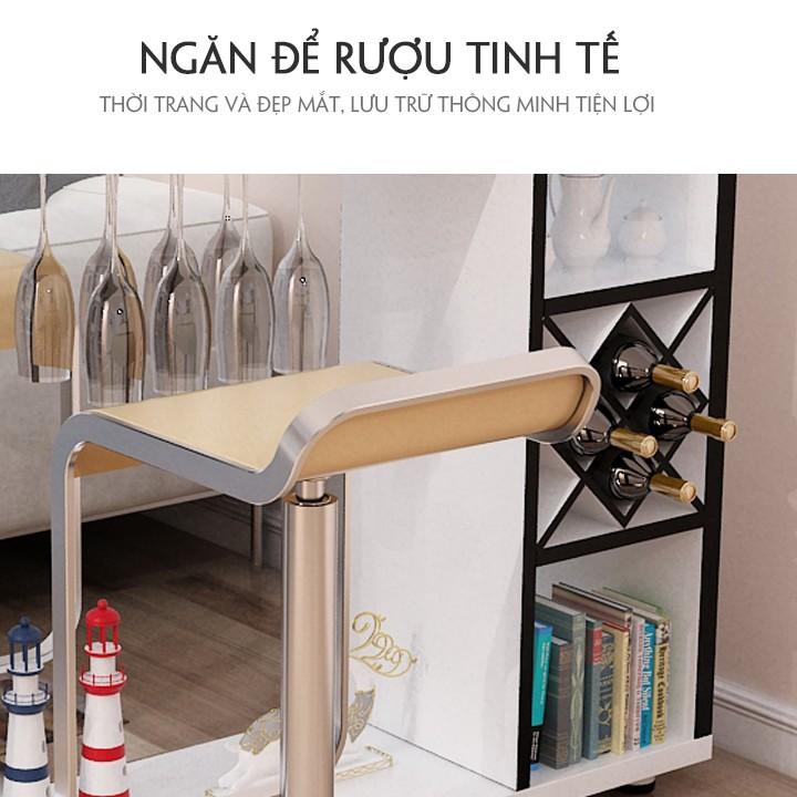 Quầy bar mini hiện đại,có kèm ô để rượu vang và khay để ly rượu đế cao trang trí phòng ăn, phòng bếp gỗ cao cấp