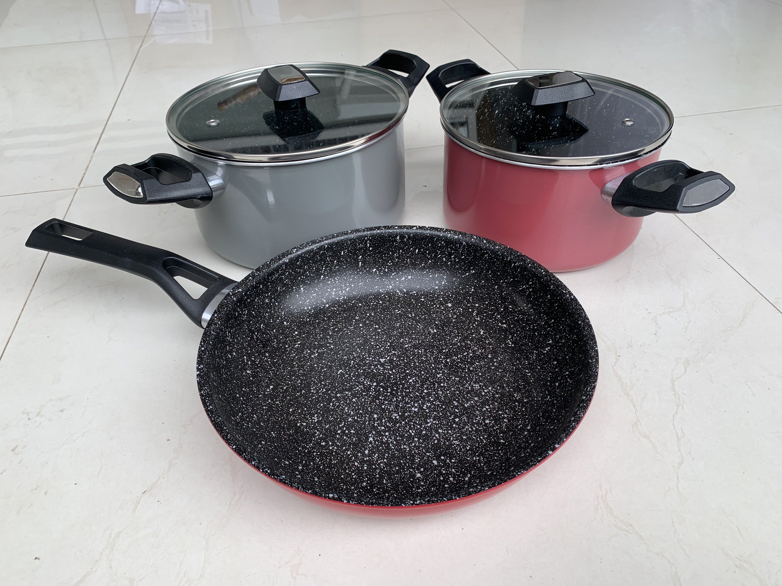 Bộ nồi chảo đáy từ 3 món gồm 2 nồi 18-20cm, 1 chảo 24cm Easy Seoulcook chống dính vân đá Hàn Quốc