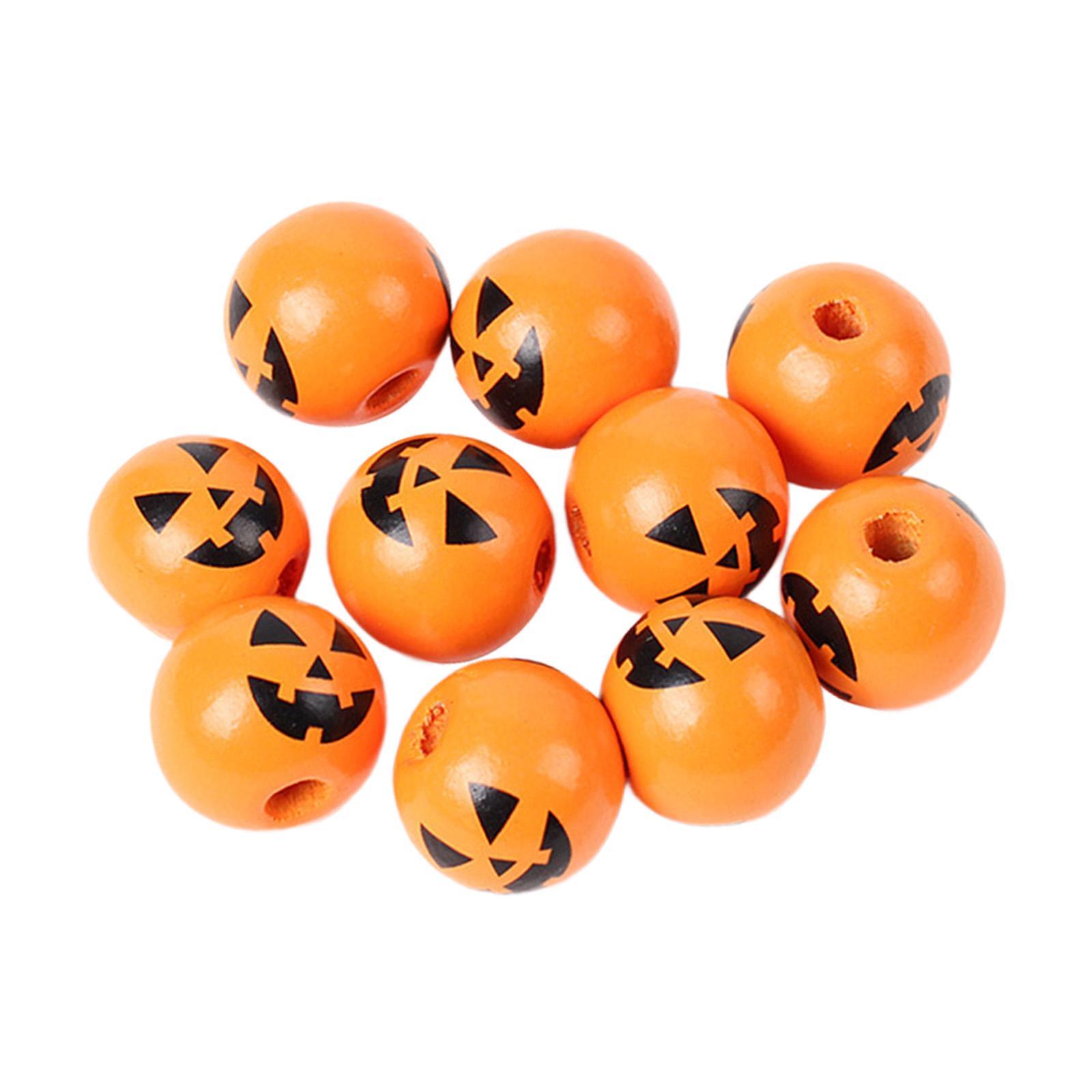 10x Halloween Wooden Beads DIY Crafts Round Loose Spacer Beads with Holes