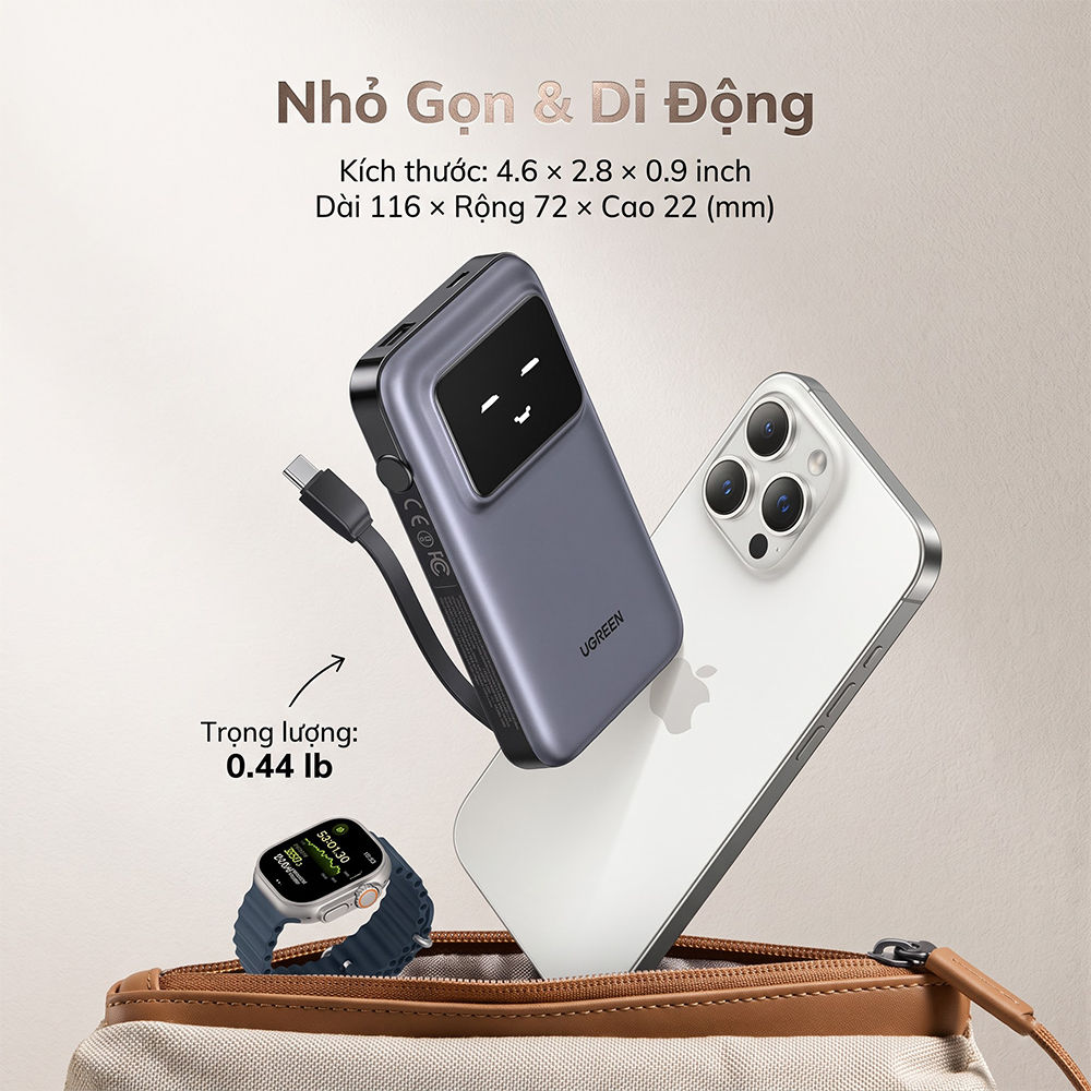 Sạc dự phòng Ugreen Uno Power Bank 1USB 1Type-C 30W 10000mAh PB511 - Hàng chính hãng