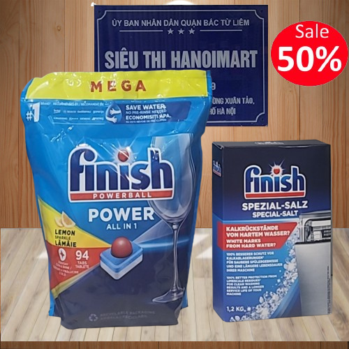 COMBO FINISH: Viên rửa bát All in one 90 viên + Muối 1,2kg