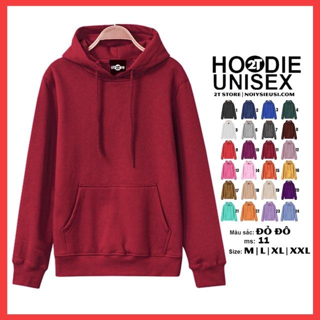 Áo hoodie unisex 2T Store H11 màu đỏ đô