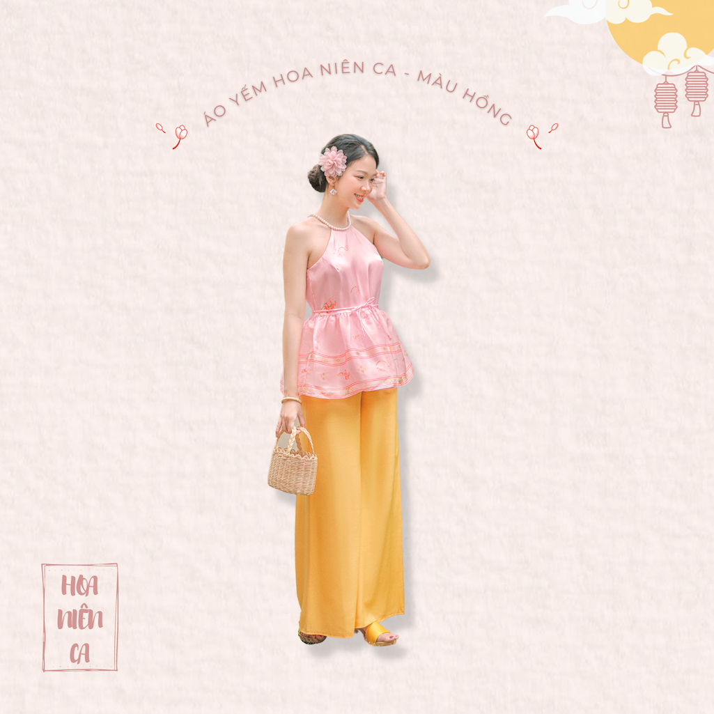 Sumire Store Áo yếm xòe organza Hoa Niên Ca - Hồng