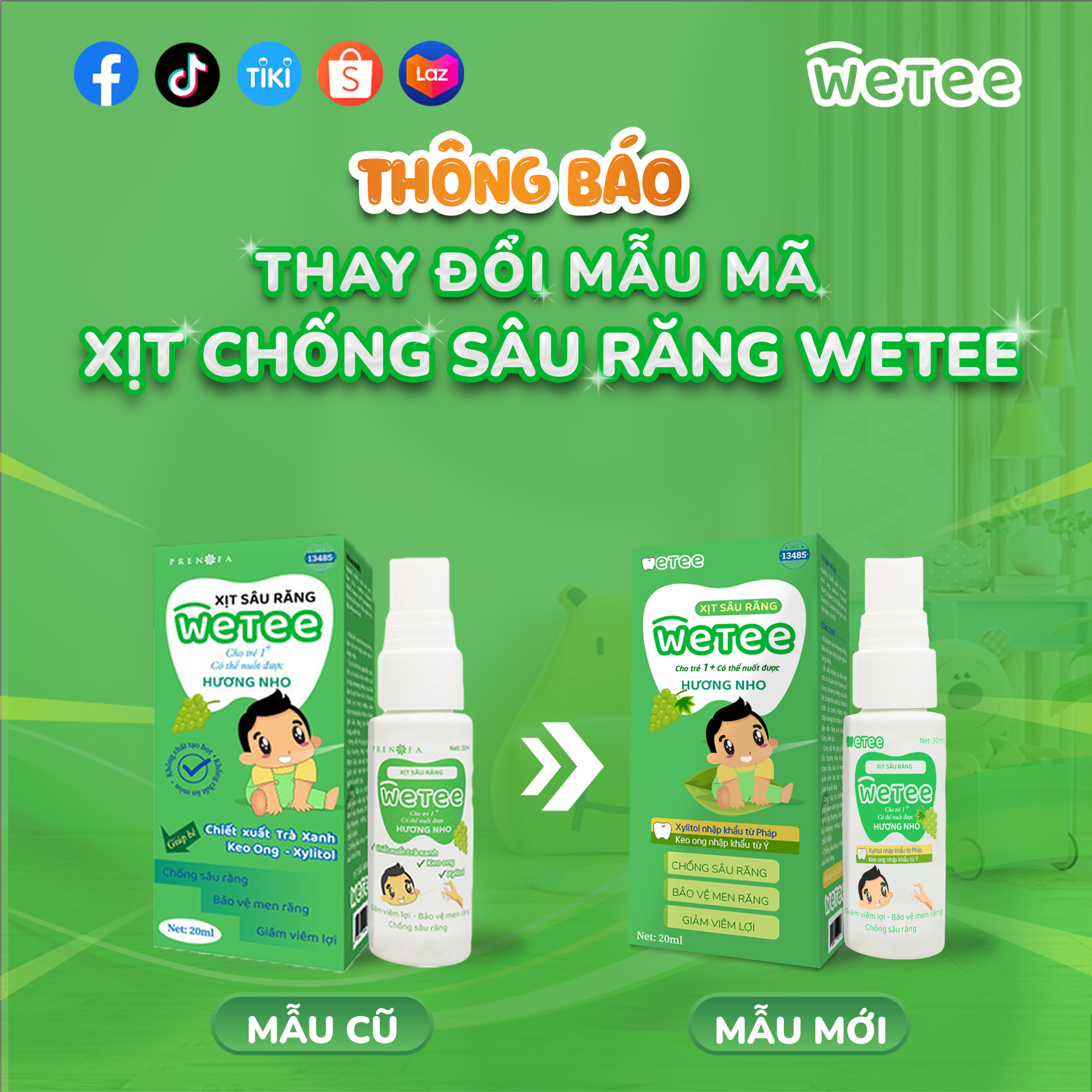 Xịt Răng Miệng Chống Sâu Răng Sún Răng Cho bé WETEE 30ml