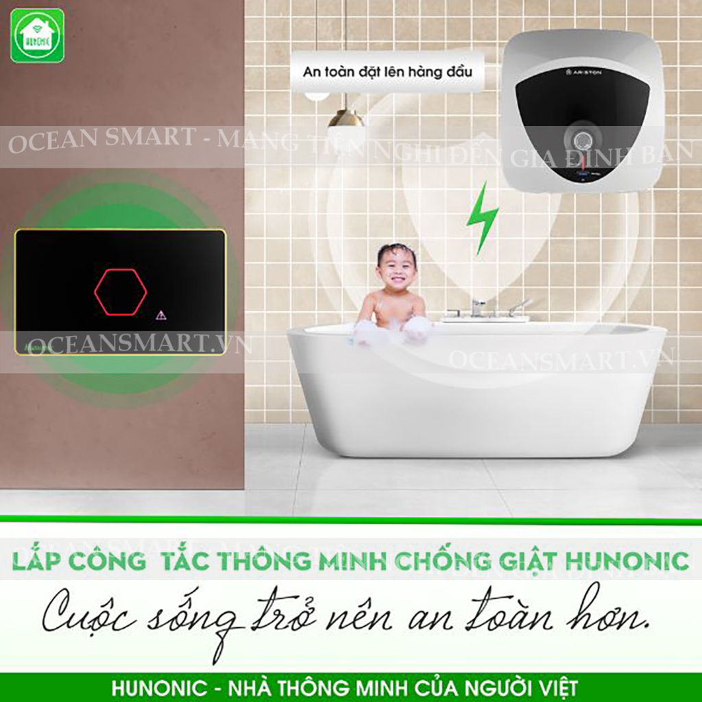 Công Tắc Chống Giật Bình Nóng Lạnh Thông Minh Luxury Hình Vuông - CTCG-LUXHV