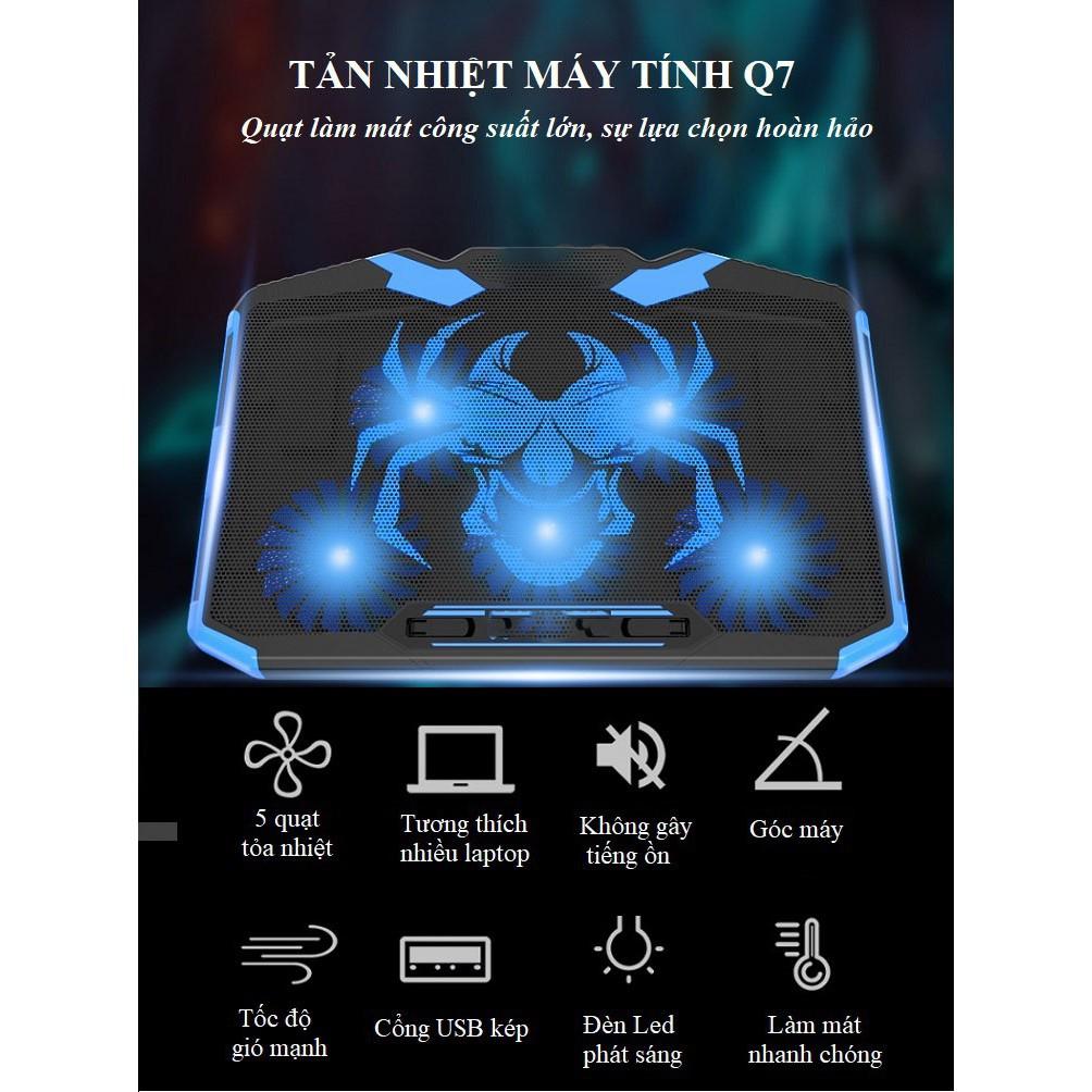 Đế Tản Nhiệt Laptop ️️ Quạt Tản Nhiệt Với 5 Quạt Làm Mát Công Suất Lớn - Tản Nhiệt CPU Giúp Bảo Vệ Máy Tính Q7