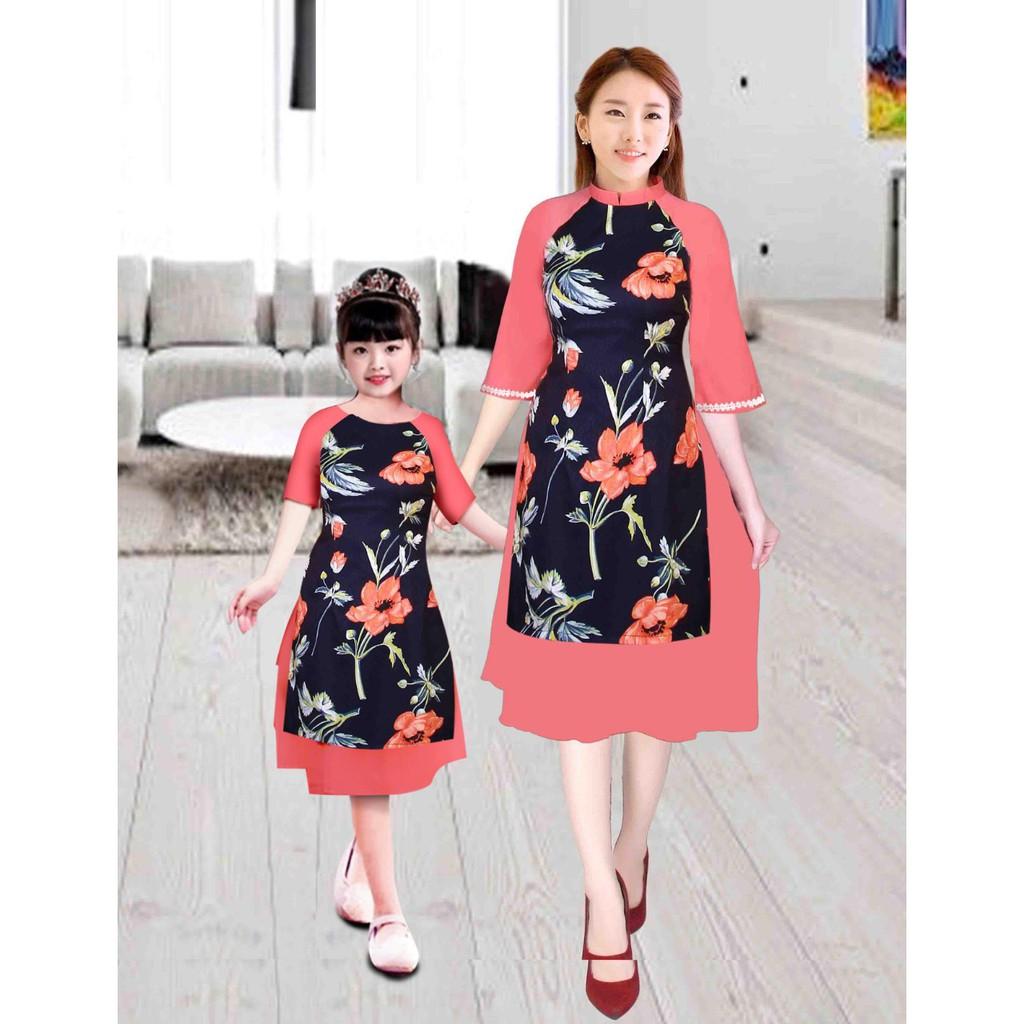 GIÁ XƯỞNG - Áo dài cách tân gấm in 3D mẹ và bé