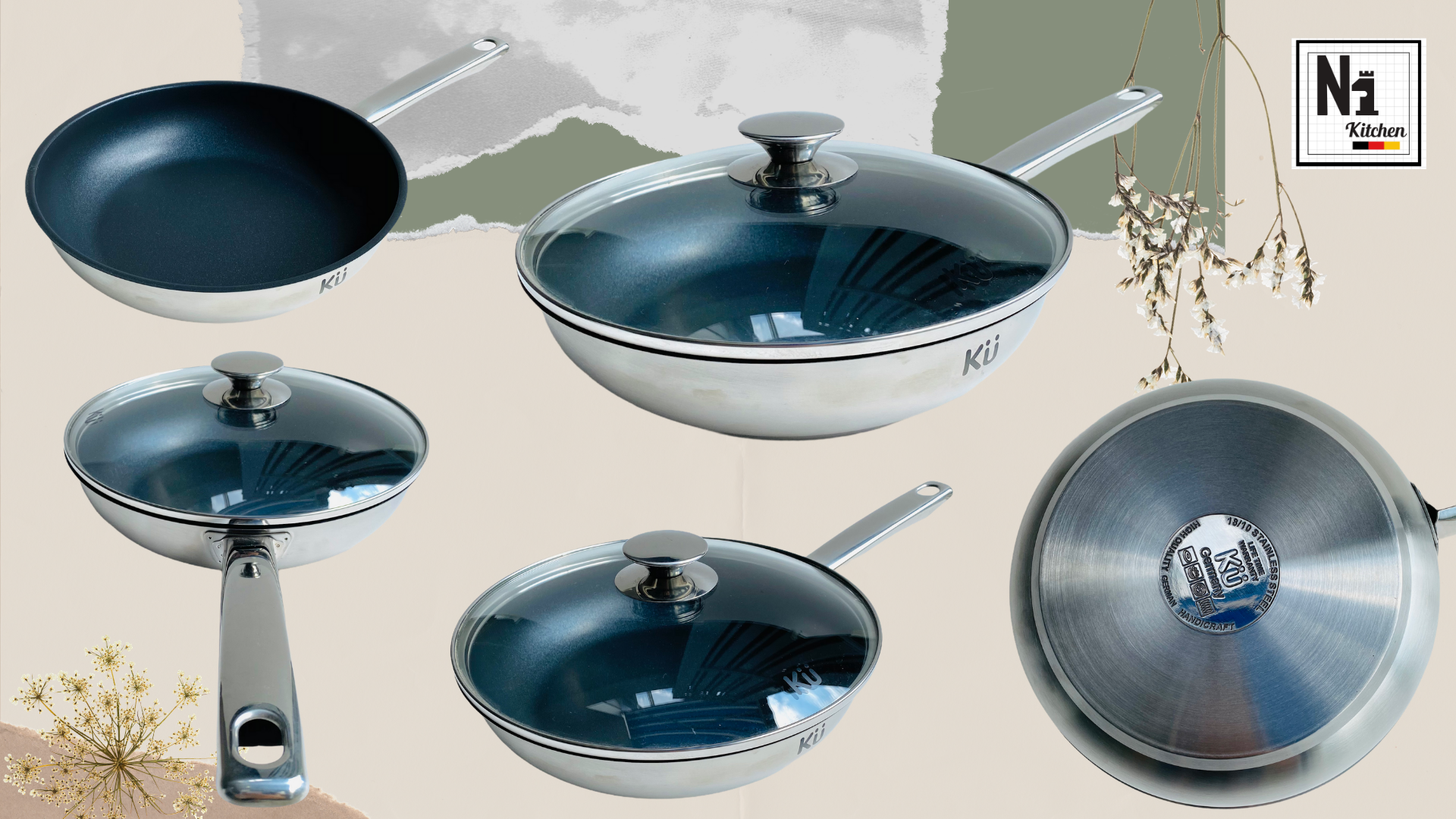 Bộ nồi inox KUCHEN, Hàn Quốc, Bảo hành: 10 năm – Set 5 nồi - Hàng Chính Hãng