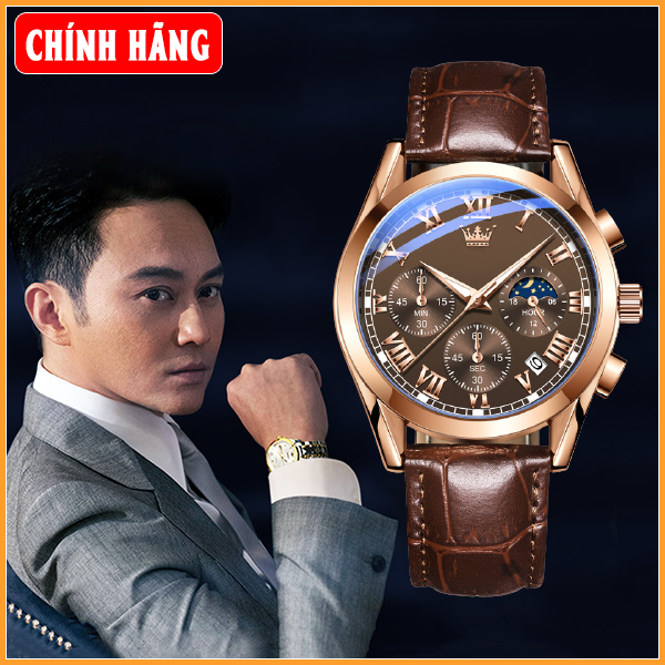 Đồng Hồ Nam Phiên Bản Mới Men Sport Chronograph Phong Cách Châu Âu /Lịch Trăng Sao/Chạy Đủ 6 Kim/Bấm Giờ/Hàng Chính Hãng