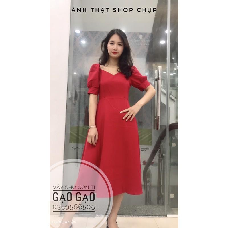 Váy đỏ cổ V cho con bú