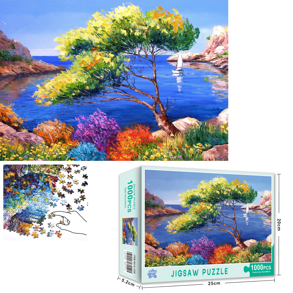 Bộ Tranh Ghép Xếp Hình 1000 Pcs Jigsaw Puzzle (Tranh ghép 70*50cm) Biển Và Cây Xanh Bản Thú Vị Cao Cấp