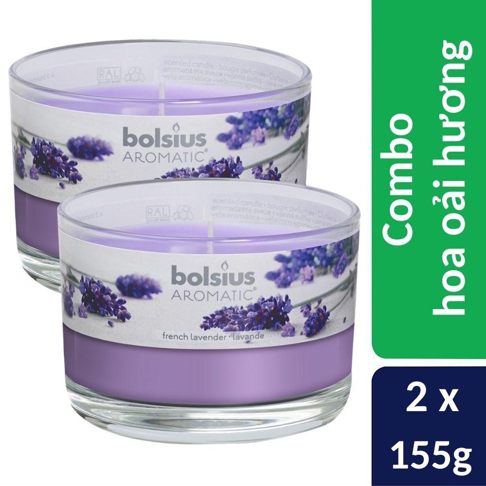 Combo 2 ly nến thơm tinh dầu Bolsius French Lavender 155g - hoa oải hương, nến trang trí, thơm phòng, thư giãn, Hỗ trợ khử mùi