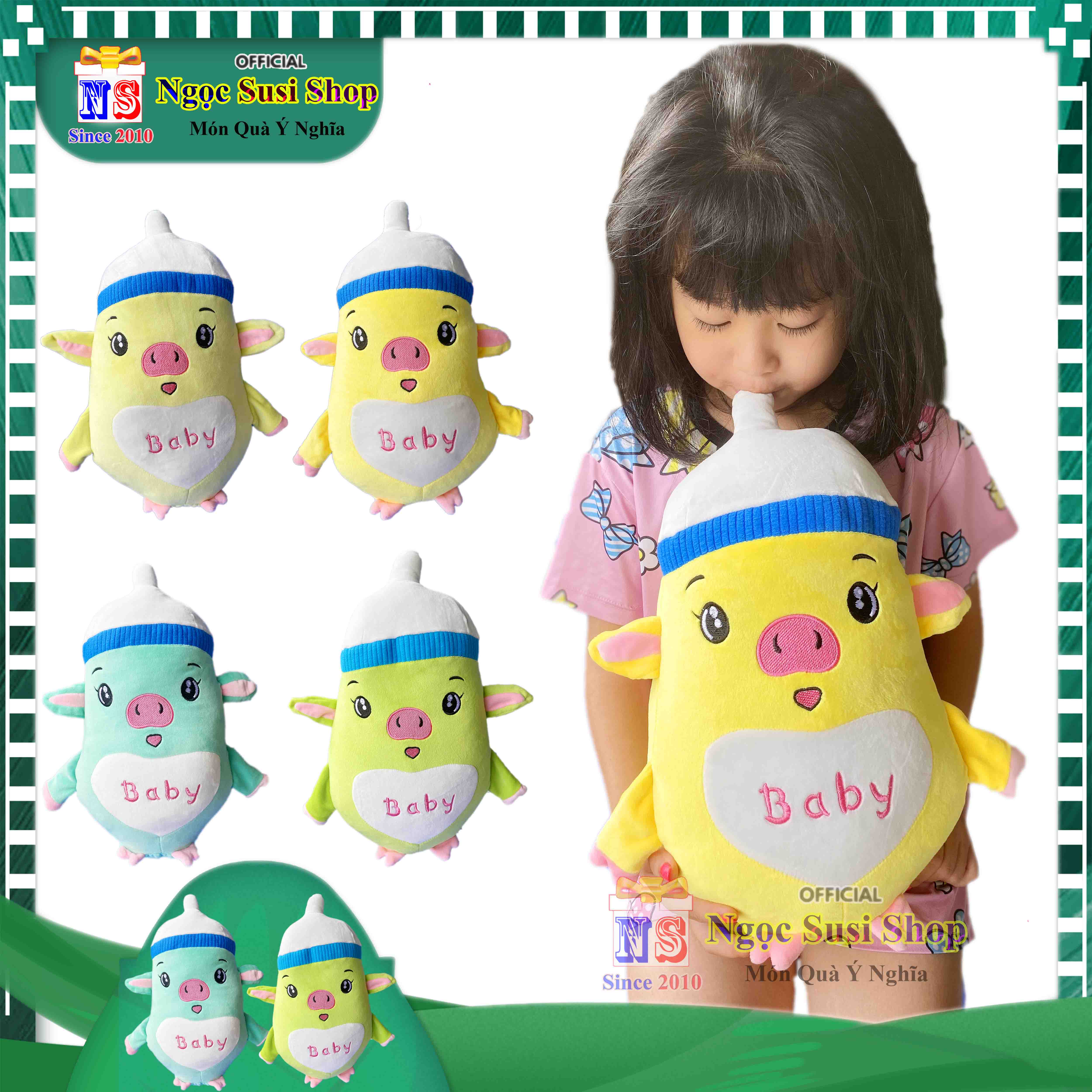 THÚ BÔNG CON HEO BÌNH SỮA BABY CHO BÉ ÔM NGỦ - GẤU BÔNG HEO BÌNH SỮA BABY