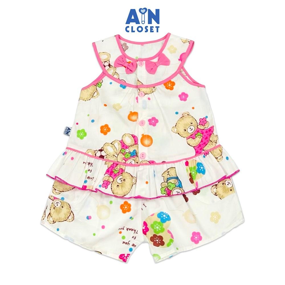 Bộ quần áo Ngắn bé gái họa tiết Gấu Nơ Hồng cotton - AICDBG7T5ZAL - AIN Closet
