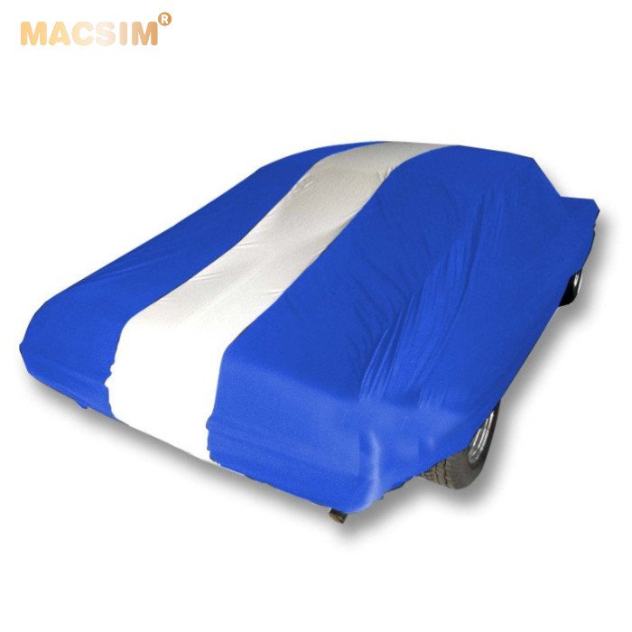Bạt phủ ô tô sedan cỡ 2XL nhãn hiệu Macsim sử dụng trong nhà chất liệu vải thun - màu xanh phối trắng