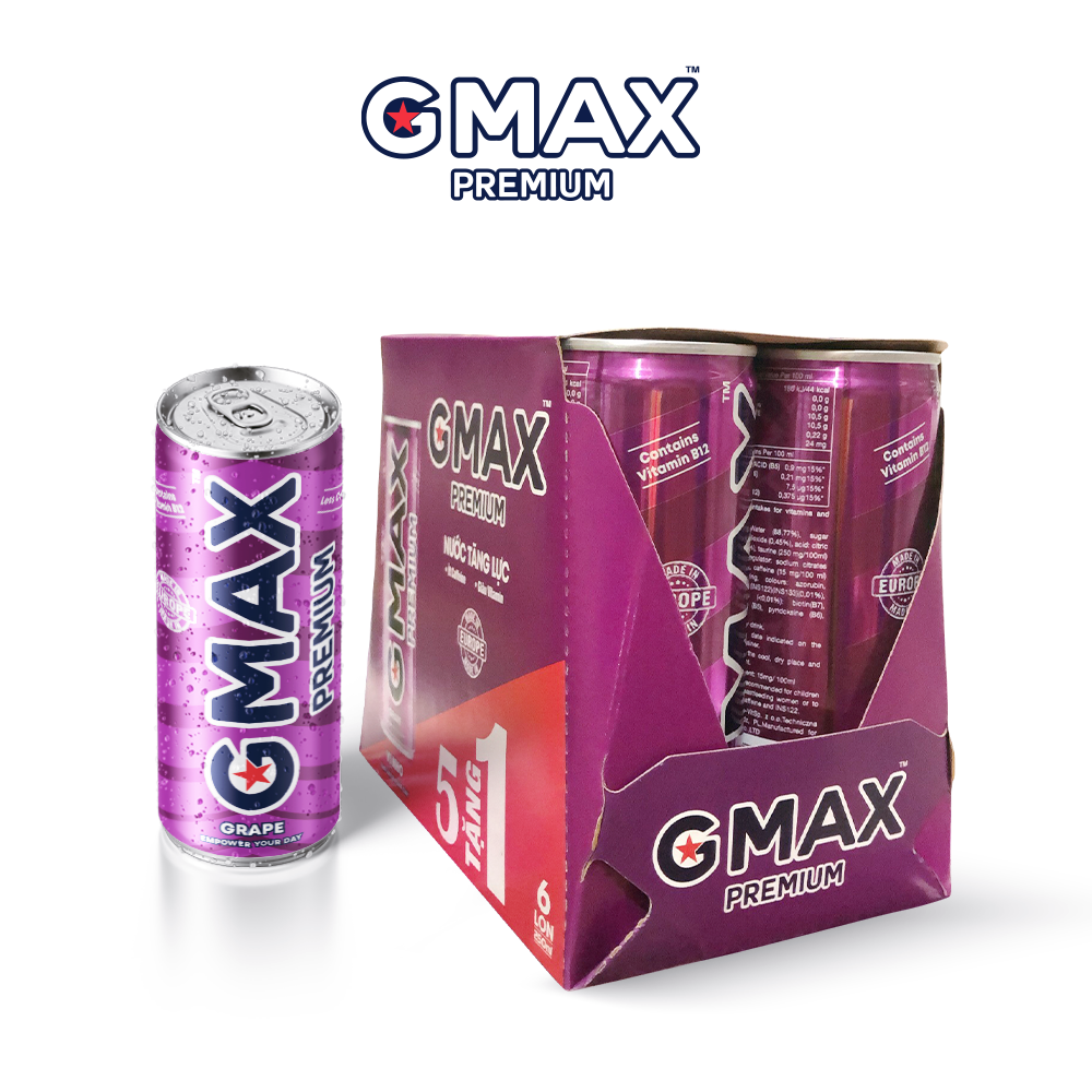 Nước tăng lực Gmax Premium vị Nho (250ml x 6)