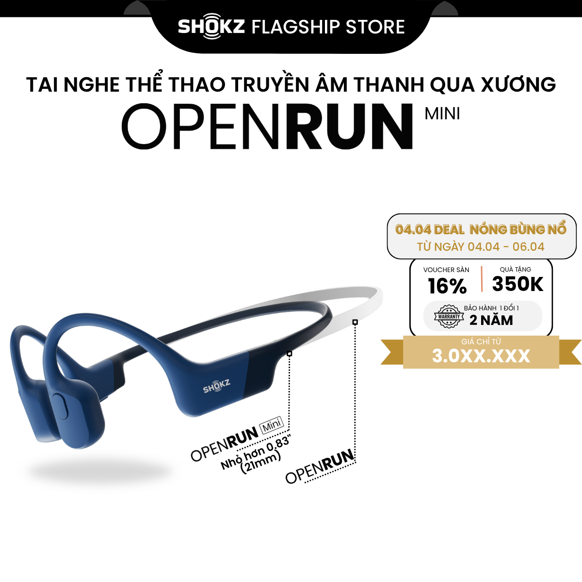 Tai Nghe Bluetooth Thể Thao Dẫn Truyền Âm Thanh Qua Xương SHOKZ OPEN RUN MINI S803 - Hàng Chính Hãng - Kháng nước IP67 - Sạc nhanh- Pin sử dụng trong 8 tiếng