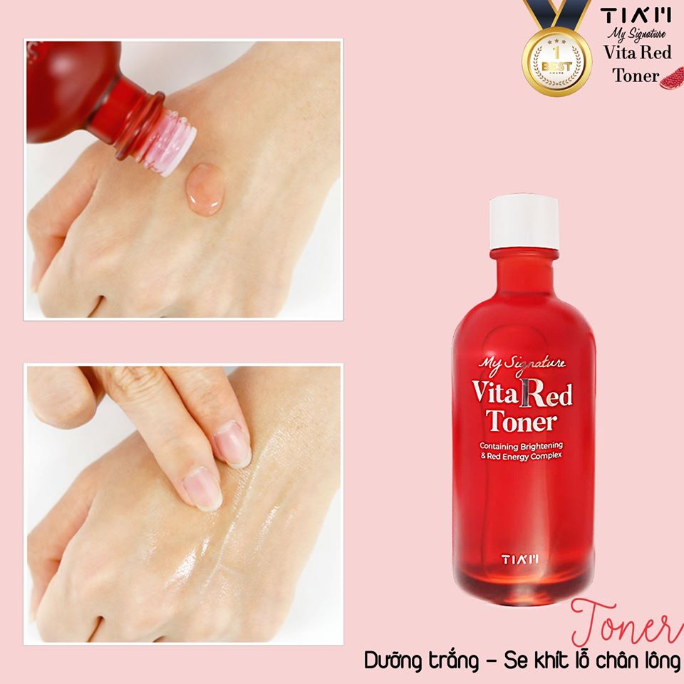 Nước Hoa Hồng Dưỡng Trắng, Se Khít Lỗ Chân Lông Tiam My Signature Vita Red Toner 130ml + Mặt nạ 3D Foodaholic