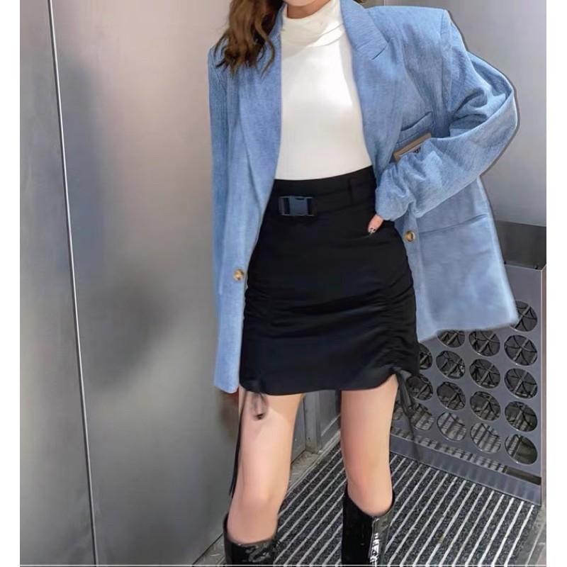 Chân váy chữ A dây rút gấu cá tính kèm belt