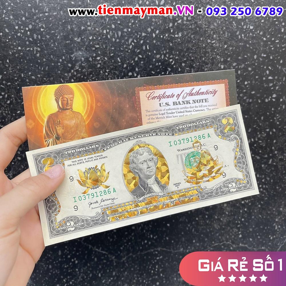 Tiền 2 USD Mạ Vàng Đức Phật Tọa Sen - Quà Tặng Phong Thủy Ý Nghĩa