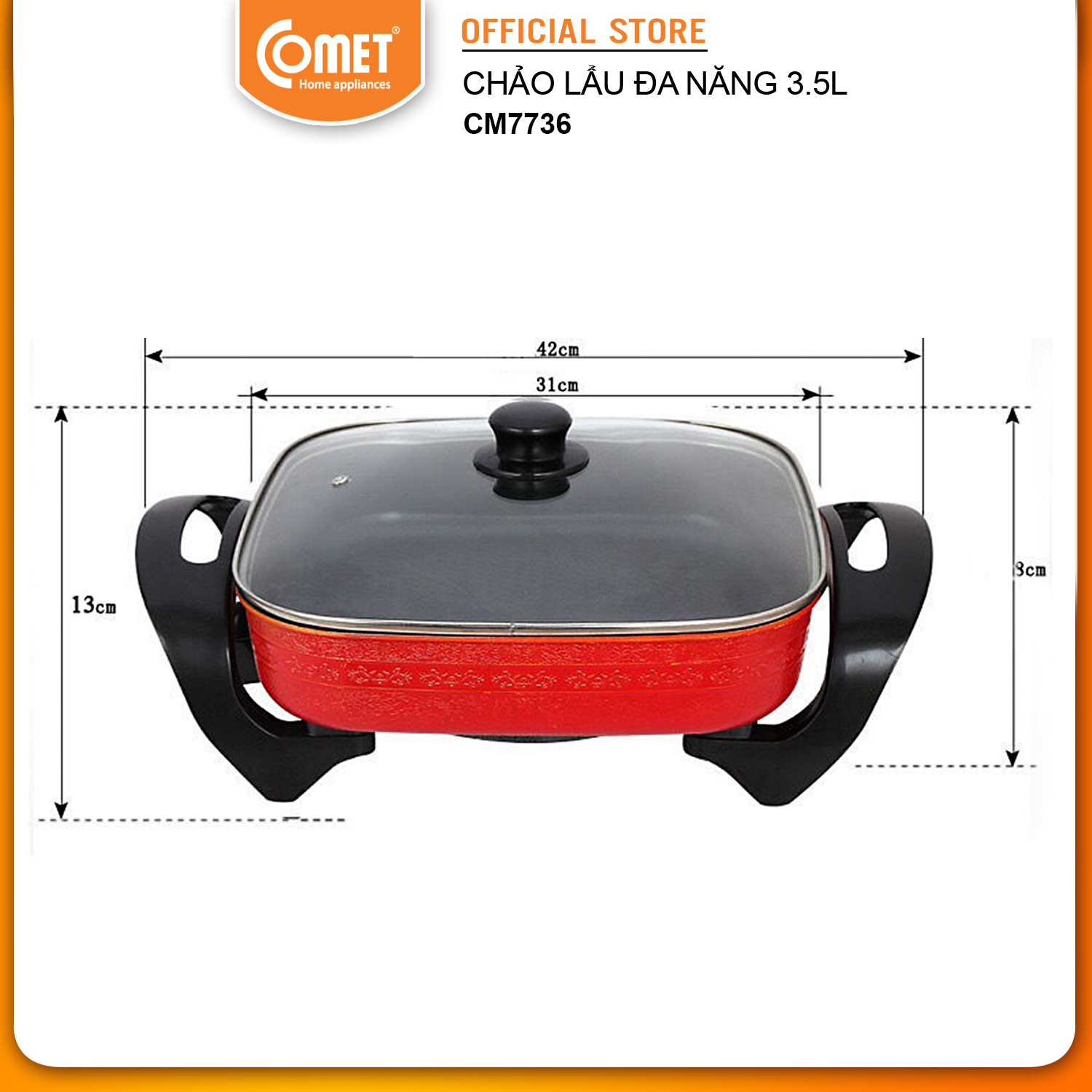 Nồi Lẩu Điện Đa Năng Comet CM7736 (1400W) - Đen - Hàng Chính Hãng