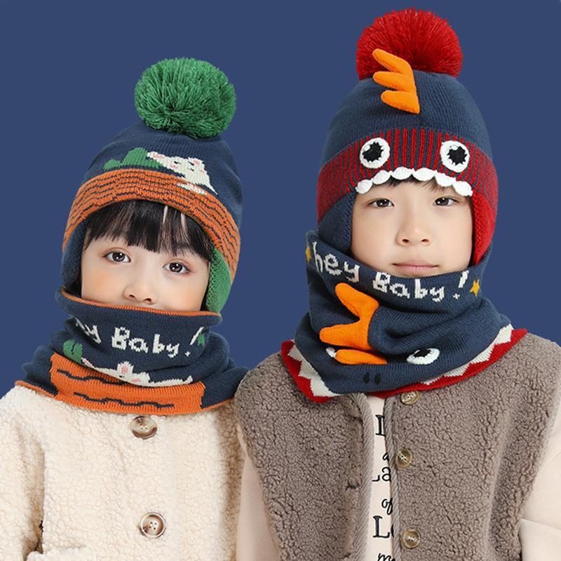 Nón Bộ Khăn Mũ Cho Bé Mùa Đông Nón Trẻ Em Cho Bé Trai Bé Gái Trẻ Em Snood Bộ Cho Bé Gái Hoạt Hình Máy Bay Ném Bom Nắp pompom Dệt Kim Bonnet
