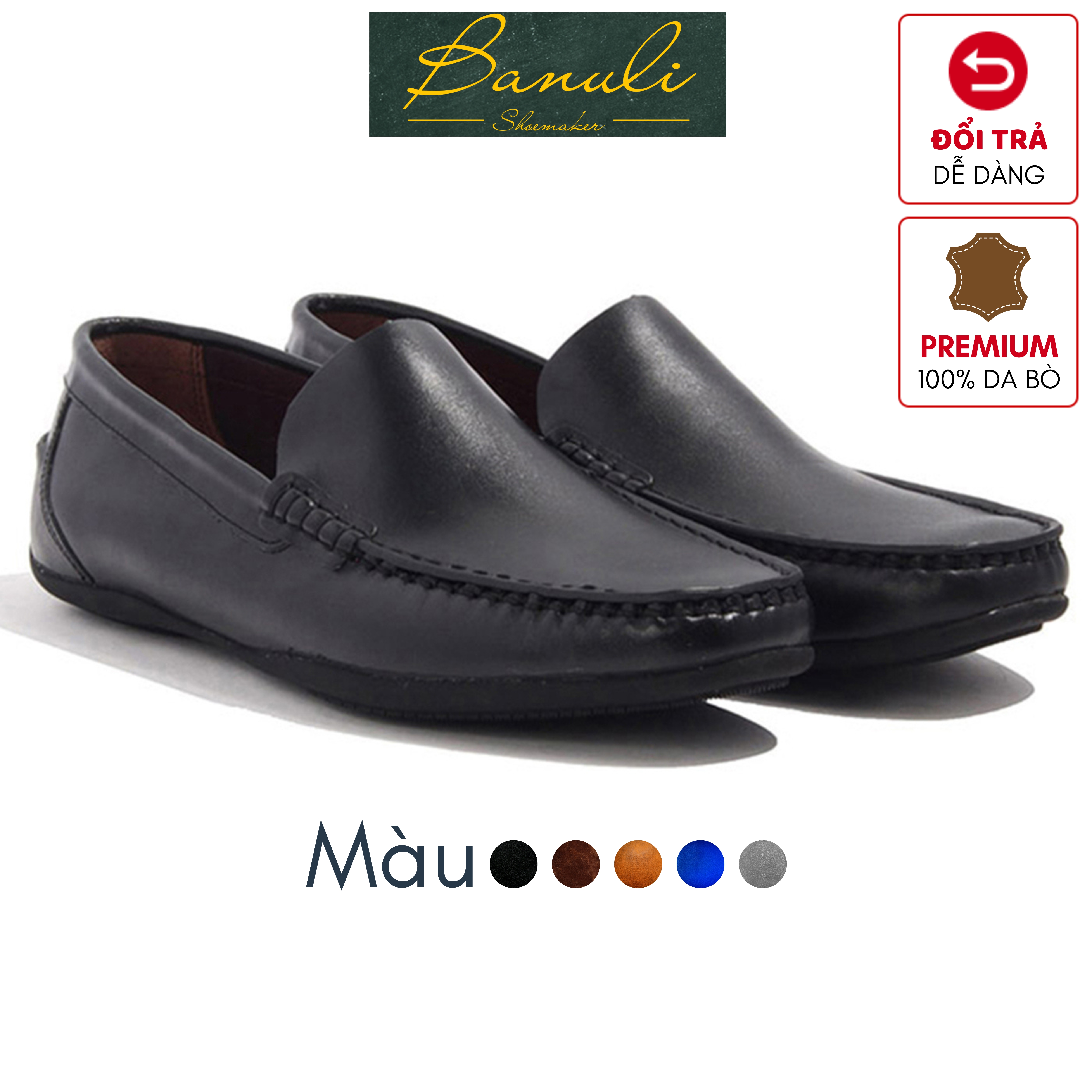 Giày Lười Banuli Nam Da Bò Nappa C3ML1T0 Classic Slip-Ons Shoes (Da Mềm Dẻo, Đế Siêu nhẹ, Bảo Hành Trọn Đời)