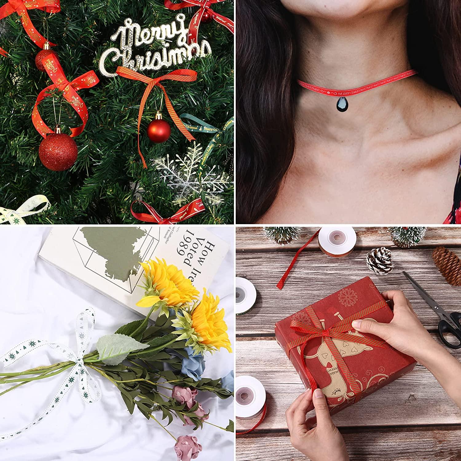 Ruy băng Giáng sinh, Gói 8 Ruy băng Giáng sinh Vải Giáng sinh Ruy băng Giáng sinh Cuộn Ruy băng Satin để trang trí Giáng sinh Gói quà Làm nơ cài tóc May thủ công 10M/Cuộn