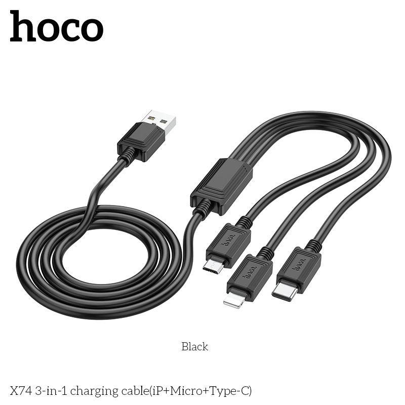 Cáp Sạc Dành Cho Hoco. X74 2.0A 3 Đầu Đa Năng Dây Dài 1m Cổng Micro + Type-C + LN Hàng Chính Hãng