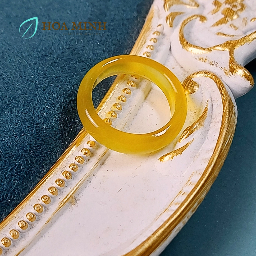 Nhẫn đá Mã Não vàng dày 5-6 li size 7, đường kính 17mm, hợp mệnh Thổ Kim