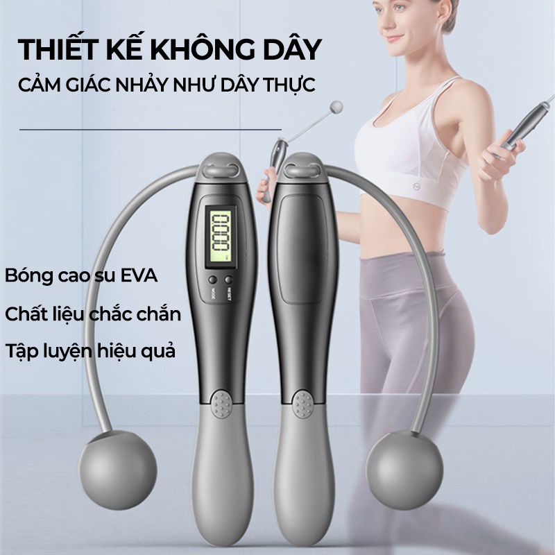 Dây Nhảy Đếm Số Vòng Tự Động, Dây Nhảy Không Dây, 4 Chế Độ, Chống Trượt, dây PVC lõi thép cao cấp