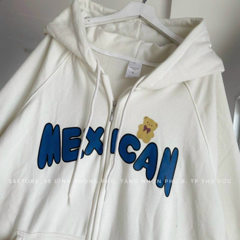 Áo Khoác Nỉ Chữ MEXICAN Gấu Siêu Cute Có Nón Mũ 2 Lớp - FREESHIP Kiểu Hoodie Có Khóa Kéo Zip Nam Nữ Cặp Đôi