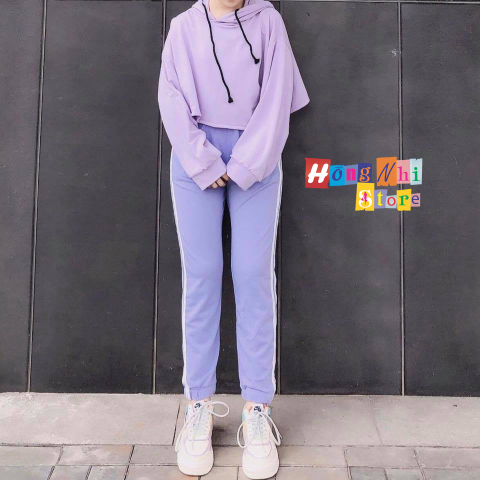 Quần Jogger Line Unisex Lưng Thun 2 Sọc Bo Lai Dáng Rộng Màu Tím - MM