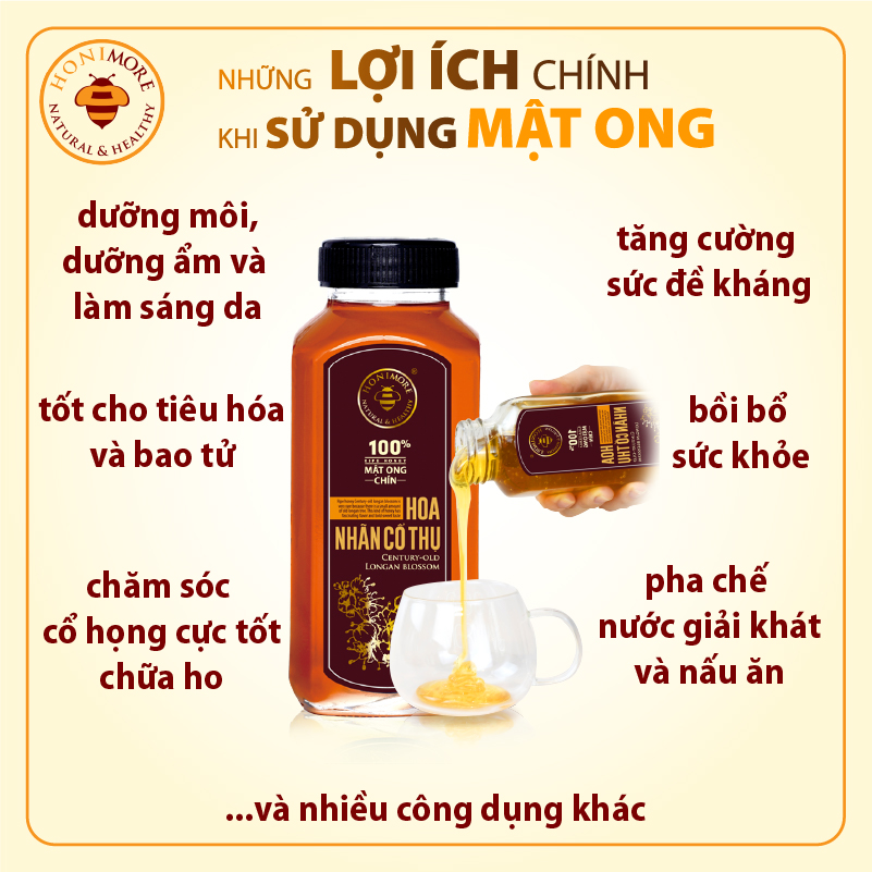 Set 2 chai Mật ong rừng nguyên chất Nhãn Cổ Thụ Honimore 500g - giúp tăng cường đề kháng