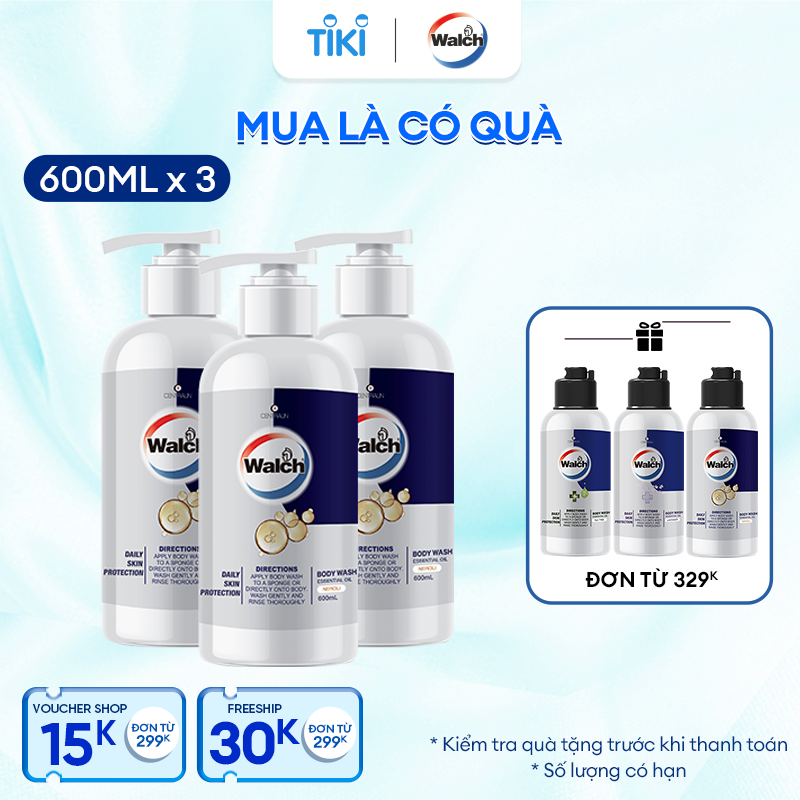 Combo 3 sữa tắm tinh dầu Walch tiêu diệt vi khuẩn, dưỡng ẩm mềm mịn, tái tạo làn da - Hương Neroli (600mlx3 )