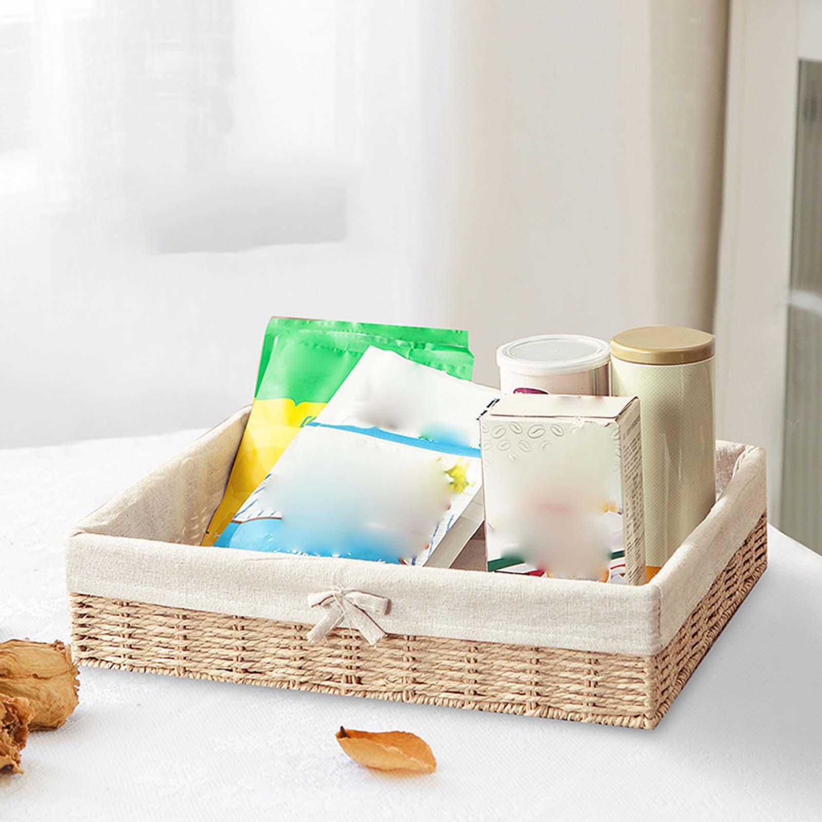 Woven Baskets Paper Rope Storage Basket Stackable Bin Organizer Rectangular Organizer Bin for Coffee Pastries Drinks and Food