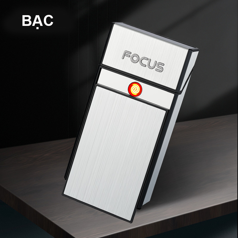 Bật Lửa Điện Kiêm Hộp Đựng Thuốc 20 Điếu Slim Dài Focus YH150 – Sạc Điện