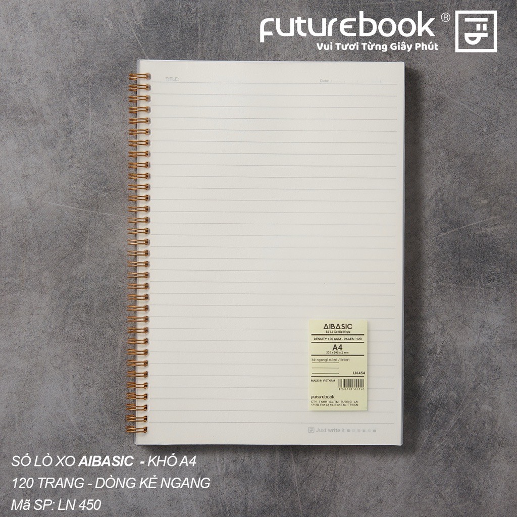 FUTUREBOOK - Sổ Lo Xo Bìa Nhựa Aibasic A4 - 120 Trang – Định Lượng 100Gsm – Dòng Kẻ Ngang_ Caro. Thiết kế Tối Giản