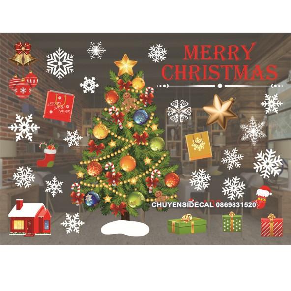 Decal Trang Trí Noel Hai Mặt Hít Tĩnh Điện Không Dơ Kính- Cây Thông Sắc Màu