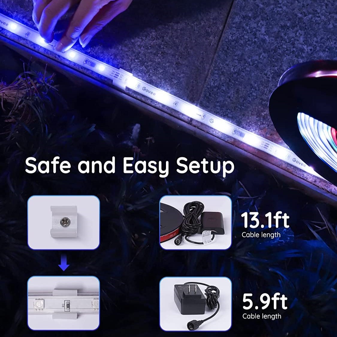 Đèn trang trí ngoài trời Govee Phantasy LED Outdoor RGBIC Strip Lights H6171 | Kháng nước, kết nối thông minh, tùy chỉnh màu sắc | Hàng chính hãng