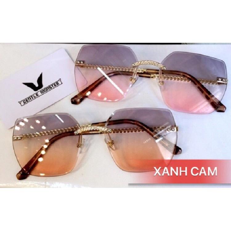 Kính mát nữ thời trang Hipster đa giác không khung dải màu Gradient - Kính râm 007