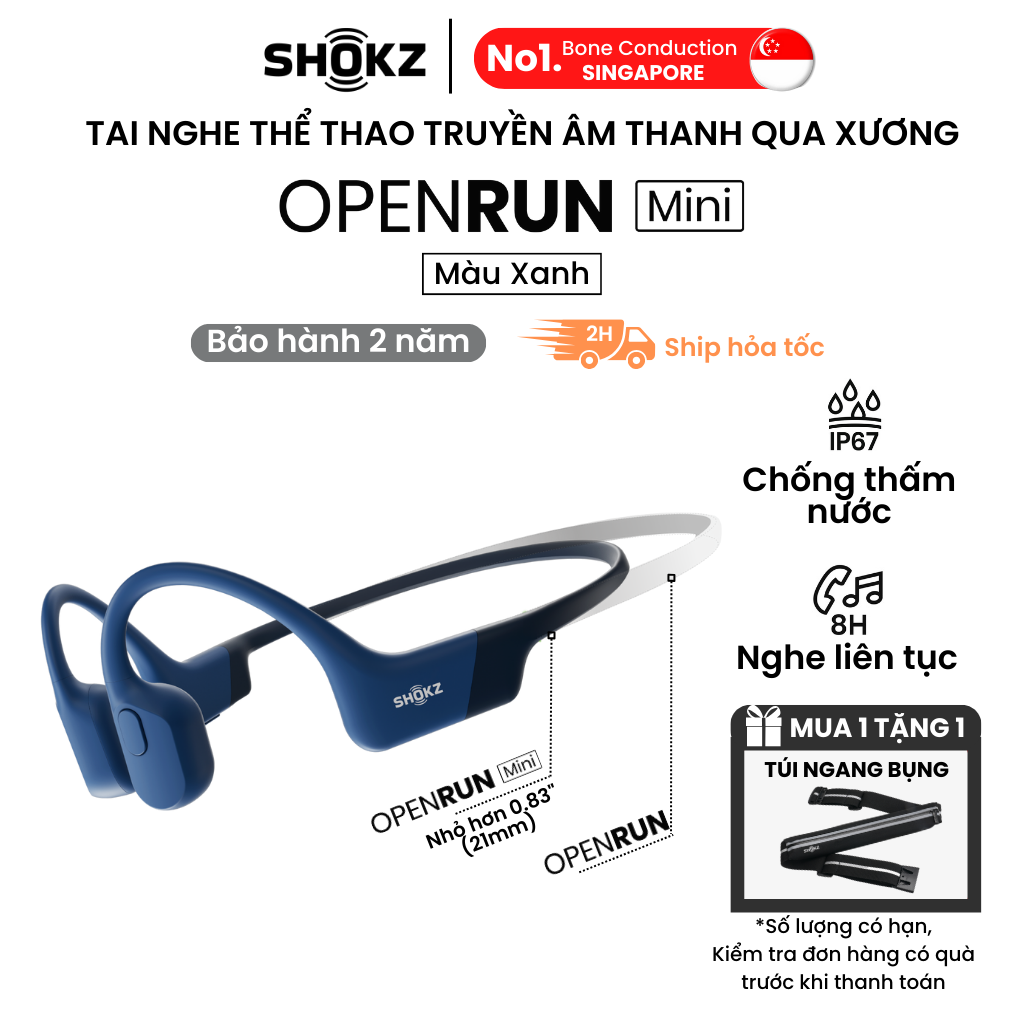 Tai Nghe Bluetooth Thể Thao Dẫn Truyền Âm Thanh Qua Xương SHOKZ OPEN RUN MINI S803 - Hàng Chính Hãng